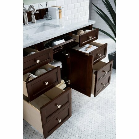 James Martin Vanities Brittany 48in Single Vanity, Burnished Mahogany w/ 3 CM Carrara Marble Top 650-V48-BNM-3CAR